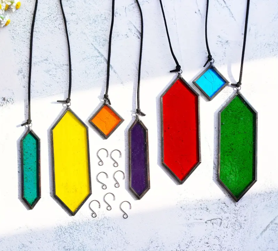 7-Piece Handcrafted Stained Glass Suncatcher Pendants