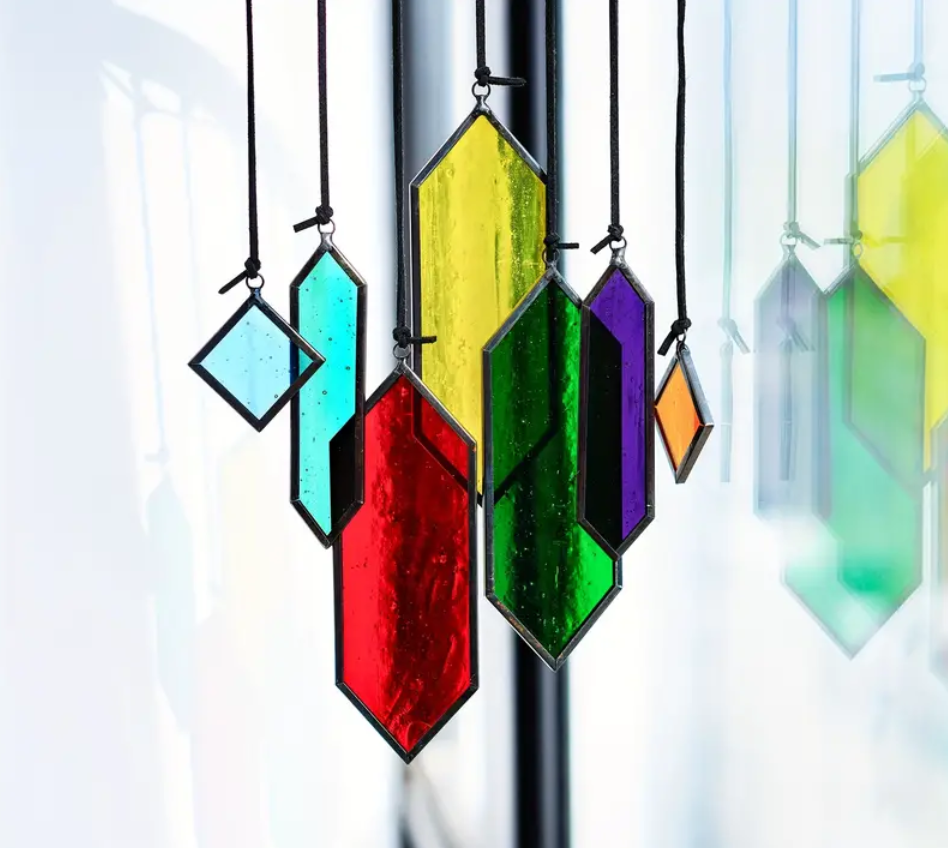 7-Piece Handcrafted Stained Glass Suncatcher Pendants