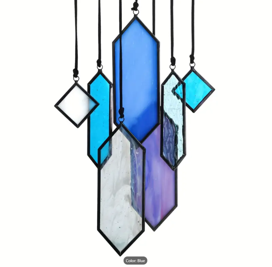 7-Piece Handcrafted Stained Glass Suncatcher Pendants