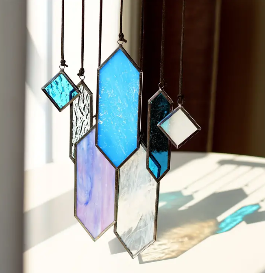 7-Piece Handcrafted Stained Glass Suncatcher Pendants