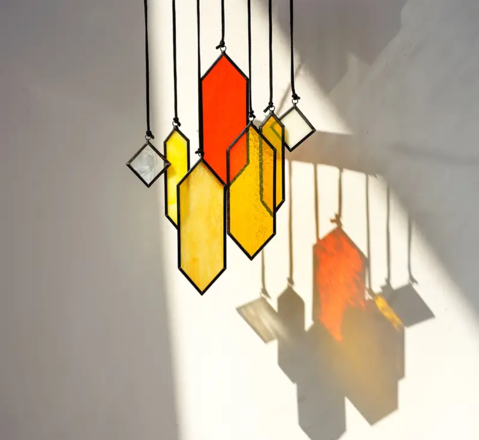 7-Piece Handcrafted Stained Glass Suncatcher Pendants