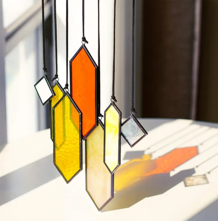 7-Piece Handcrafted Stained Glass Suncatcher Pendants